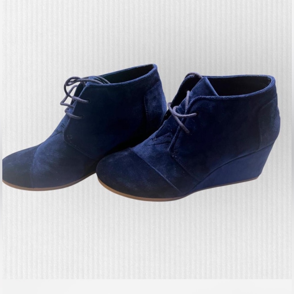 Toms Dark Blue crushed velvet Women's Wedge booties rich velvet witch booties